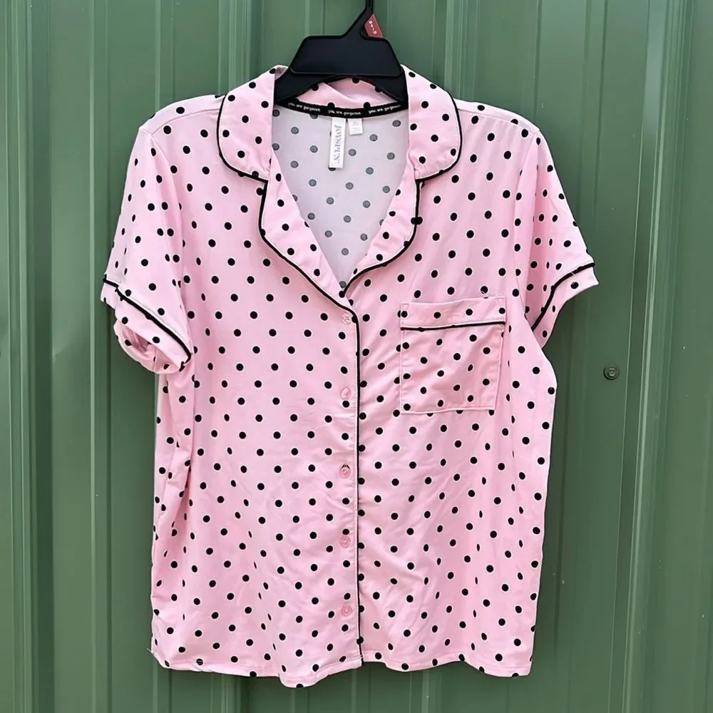 Dreamy Soft Short Sleeve Knit Notch Collar Top & Shorts Pajama 2-Pc Set Size M